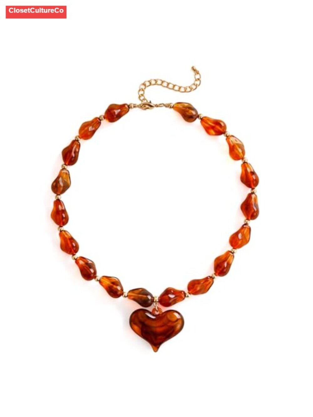 Chunky Heart Pendant Necklace with Acrylic Beaded Chain